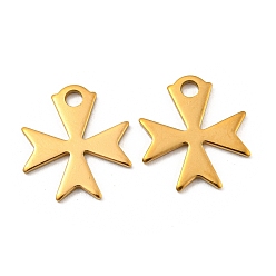 Golden Ion Plating(IP) 304 Stainless Steel Charms, Cross, Golden, 14.4x13x1mm, Hole: 2mm.