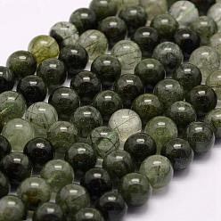 Quartz Rutilated Naturels verts quartz rutile brins de perles, ronde, 10mm, Trou: 1mm, Environ 51 pcs/chapelet, 15.3 pouce (39 cm)