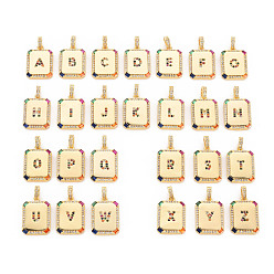 Colorful Brass Micro Pave Cubic Zirconia Pendants, Nickel Free, Rounded Rectangle with Letter A~Z, Colorful, 18.5x13x2.5mm, Hole: 3.5x3mm