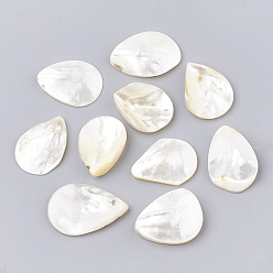 Coquillage De Mer Perles naturelles de coquillages blancs, perles en nacre, larme, couleur de coquillage, 23~30x18~20x3~7mm, Trou: 0.8mm