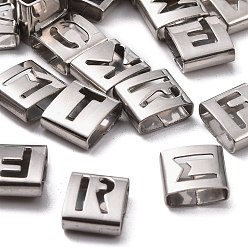 Letter Letter Style 201 Stainless Steel Square Slide Charms, Random Mixed Letters, 9x8x4mm, Hole: 8x3mm