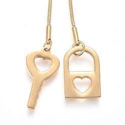 Oro Collares de lariat ajustables 304 de acero inoxidable, collares deslizantes, con cadenas de serpiente, llave de corazón y candado, dorado, 26.77 pulgada (68 cm)