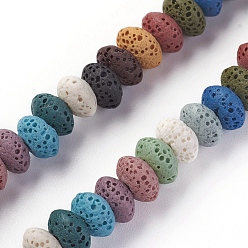 Couleur Mélangete Brins de perles de pierre de lave naturelle, teint, rondelle, couleur mixte, 9x5~5.5mm, Trou: 2mm, environ 37 pcs / brin, 7.87 pouce (20 cm)