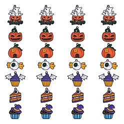 Gunmetal 28Pcs 7 Style Halloween Alloy Enamel Pendants, Ghost Pumpkin & Pumpkin House & Candy with Eye, Gunmetal, 26x22mm, 4pcs/style