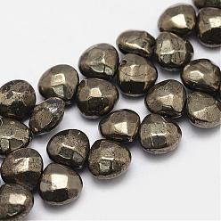 Pirita Perlas de pirita naturales hebras, cuentas perforadas superiores, facetados, lágrima, 9~10x9~10x5~6 mm, agujero: 1 mm, sobre 30~32 unidades / cadena, 6.2 pulgada (160 mm)