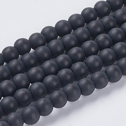 Черный Синтетических черный камень бисер нитей, круглые, матовые, чёрные, 4 мм, отверстие : 1 мм, около 93 шт / нитка, 14.5~15 дюйм