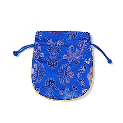 Blue Silk Packing Pouches, Drawstring Bags, Blue, 13~13.5x11.4~12cm