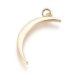 Golden Brass Pendants, with Jump Ring, Moon, Golden, 31x10x2mm, Hole: 2.5mm