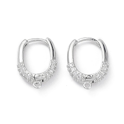 Platinum Brass Micro Pave Clear Cubic Zirconia Hoop Earring Findings, with Horizontal Loops, Platinum, 17x12.5x4mm, Hole: 1.2mm, Pin: 1mm