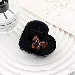 Black Heart with Bowknot Cellulose Acetate(Resin) Claw Hair Clips, Hair Accessories for Women Girl, Black, 70x65x53mm