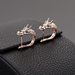 Or Rose Boucles d'oreilles créoles dragon en alliage, bijoux gothiques pour hommes femmes, or rose, 19x16.5x7mm