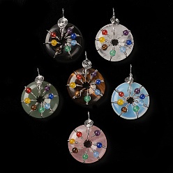 Mixed Stone Natural & Synthetic Gemstone Pendants, with Platinum Brass Findings, Donut/Pi Disc with Beaded Charms, 41~42x31x11.5~12.5mm, Hole: 5~5.5x3mm