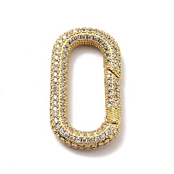 Oro Latón micro pavimenta claro cubic zirconia anillos de compuerta de resorte, sin plomo y cadmio, oval, dorado, 33x17.5x4 mm