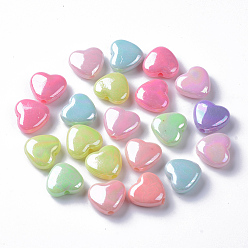 Mixed Color Opaque Acrylic Beads, AB Color Plated, Heart, Mixed Color, 11x12x5mm, Hole: 1.8mm, about 1380pcs/500g