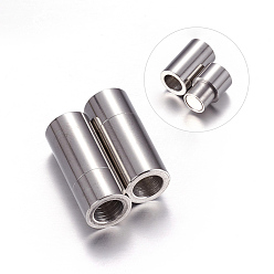 Stainless Steel Color 304 Stainless Steel Magnetic Clasps with Glue-in Ends, Column, Stainless Steel Color, 19x7mm, Hole: 5mm