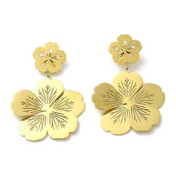 Golden Hollow Out Flower Titanium Steel Dangle Stud Earrings for Women, Golden, 45x29.5mm