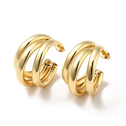 Real 18K Gold Plated Brass Studs Earrings, Triple Circle Stud Earring for Women, Real 18K Gold Plated, 28x27.5x17mm, Pin: 0.7mm