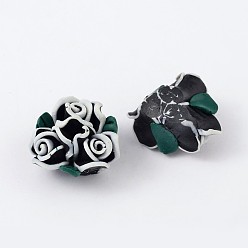 Colorful Handmade Polymer Clay Beads, for Mother's Day, Flower, Colorful, about 20~23mm in diameter, 14mm thick, hole: 2mm
