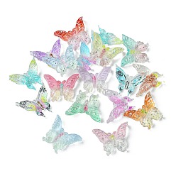 Couleur Mélangete Cabochons de résine transparente, papillon scintillant, couleur mixte, 12~13x15.5x3.7mm