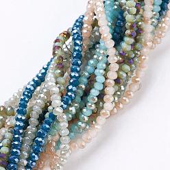 Mixed Color Electroplate Imitation Jade Glass Beads Strands, Half and Full Plated, Faceted, Rondelle, Mixed Color, 2.5x2mm, Hole: 1mm, about 160~165pcs/strand, 15.35 inch~15.75 inch(39~40cm)