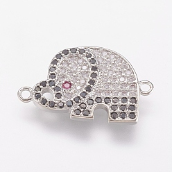 Real Platinum Plated Brass Micro Pave Cubic Zirconia Links, Elephant, Real Platinum Plated, 13x20x1.5mm, Hole: 1mm