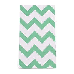 Vert Printanier Sacs en papier kraft blanc, pas de poignées, sacs de rangement, motif de vague, vert printanier, 23.5x13x8 cm