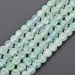 Light Green Crackle Glass Beads Strands, Dyed & Heated, Frosted, Round, Light Green, 6mm, Hole: 1mm, about 65~68pcs/strand, 15.35~15.75 inch(39~40cm)