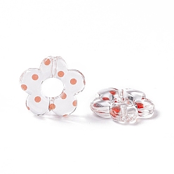 Orange Perles acryliques transparentes, fleur avec motif à pois, clair, orange, 19x19.5x3.5mm, Trou: 1.6mm