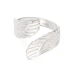 Stainless Steel Color 304 Stainless Steel Double Wings Open Cuff Ring for Women, Stainless Steel Color, US Size 7 1/4(17.5mm)
