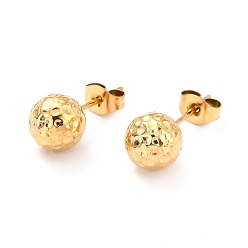 Real 18K Gold Plated Ion Plating(IP) 304 Stainless Steel Stud Earring Findings, with Ear Nuts, Textured Round, Real 18K Gold Plated, 19x8mm, Pin: 0.7mm