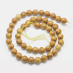 Petrificación de Madera Petrificados perlas de madera hebras naturales, teñido, facetados, rondo, 6 mm, agujero: 1 mm, sobre 63 unidades / cadena, 15.55 pulgada