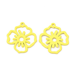 Yellow Rack Plating Alloy Pendants, Spray Painted Flower Charms, Cadmium Free & Nickel Free & Lead Free, Yellow, 24.5x22.5x1.4mm, Hole: 1.2mm