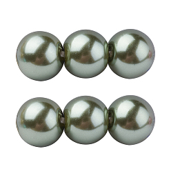 Medium Sea Green Grade A Glass Pearl Beads, Pearlized, Round, Medium Sea Green, 4mm, Hole: 0.7~1.1mm, about 100pcs/Strand, 16''(40.64cm)