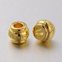 Golden Tibetan Style European Beads, Barrel, Golden, Lead Free & Cadmium Free, 9x9x7mm, Hole: 4mm