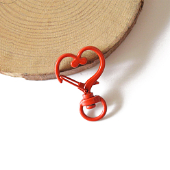 Red Spray Painted Alloy Swivel Snap Hooks Clasps, Heart, Red, 35mm