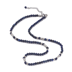 Lapis Lazuli Round Natural Lapis Lazuli Beaded Necklace for Girl Women, Stainless Steel Color, 18.15 inch(46.1cm)