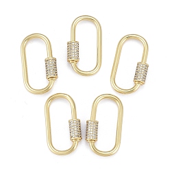Golden Brass Micro Pave Clear Cubic Zirconia Screw Carabiner Lock Charms, for Necklaces Making, Oval, Golden, 30x17x5.5mm, Screw: 9.5x5.5mm
