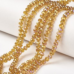 Verge D'or Plaquent verre transparent perles brins, plein arc-en-plaqué, facette, rondelle, verge d'or, 3x2mm, Trou: 0.8mm, Environ 150~155 pcs/chapelet, 15~16 pouce (38~40 cm)