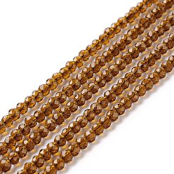 Chocolate Transparent Glass Beads Strands, Faceted, Round, Chocolate, 3mm, Hole: 0.8mm, about 127~139pcs/strand, 14.09~14.53 inch(35.8~36.9cm)
