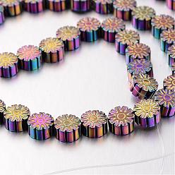 Multi-color Plated Electroplate Non-magnetic Synthetic Hematite Bead Strands, Snowflake, Multi-color Plated, 6x3mm, Hole: 1mm, about 62pcs/strand, 15.7 inch