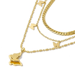 Золотой Ионное покрытие (ip) 304 трехслойное ожерелье из нержавеющей стали с подвесками в виде бабочек для женщин, золотые, 15.63 дюйм (39.7 см)
