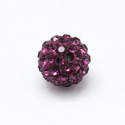 Pourpre Perles de boule pave disco , Perles de strass d'argile polymère , Grade a, ronde, fuchsia, pp 14 (2~2.1 mm), 10 mm, Trou: 1.0~1.2mm