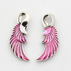 Hot Pink Antique Silver Tone Alloy Enamel Pendants, Wing, Hot Pink, 30x15x4mm, Hole: 3x6mm