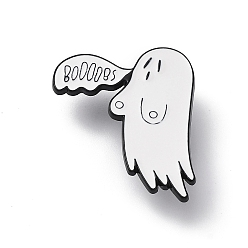 Blanco Pin de esmalte fantasma de halloween, Broche de aleación negra de electroforesis para ropa de mochila, blanco, 34x31x1.6 mm