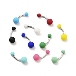 Couleur Mélangete 10 pcs haltère incurvé perlé rond en acrylique, 304 anneau de nombril piercing en acier inoxydable pour femme, couleur mixte, 23.5x8mm, pin: 1.6 mm