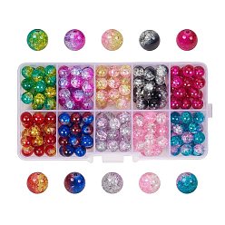 Mixed Color Round Transparent Crackle Glass Beads, Mixed Color, 8mm, Hole: 1.3~1.6mm, about 180~200pcs/box