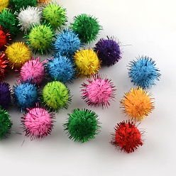 Mixed Color Handmade DIY Doll Craft Pom Pom Yarn Pom Pom Balls, with Metallic Cord, Mixed Color, 15mm, about 1000pcs/bag