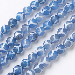 Bleu Agate naturelle perles agate brins, teints et chauffée, ronde, facette, bleu, 6mm, Trou: 1mm, Environ 62 pcs/chapelet, 14.9 pouce (38 cm)