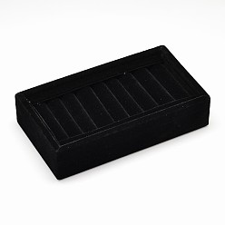 Black Cuboid Wood Jewelry Ring Display, Covered with Velvet, with Sponge, Black, 18x10x3.3cm
