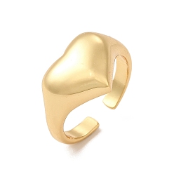 Real 18K Gold Plated Rack Plating Brass Heart Open Cuff Rings for Women, Long-Lasting Plated, Cadmium Free & Lead Free, Real 18K Gold Plated, US Size 8, Inner Diameter: 18.1mm, 3~12.5mm